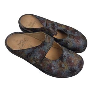Finn Comfort Stanford Mary Jane Leather Clogs Mules US 8.5 EU 39 Metallic Floral